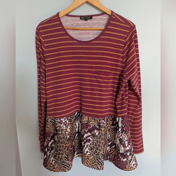 Diane Gilman Burgundy and Animal Print Women's XL Blouse - Picture 1 of 6